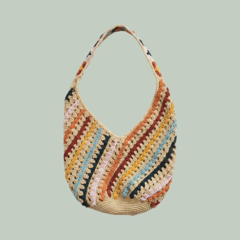 Altar'd State Cream Crochet Shoulder Bag with Multicolor Stripes